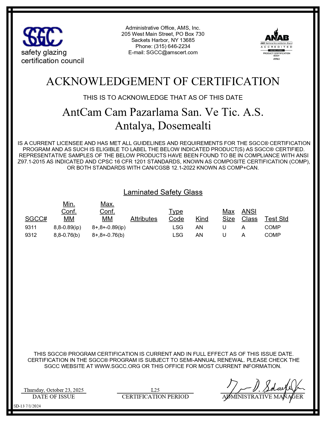 SGCC GLAZING CERTIFICATION