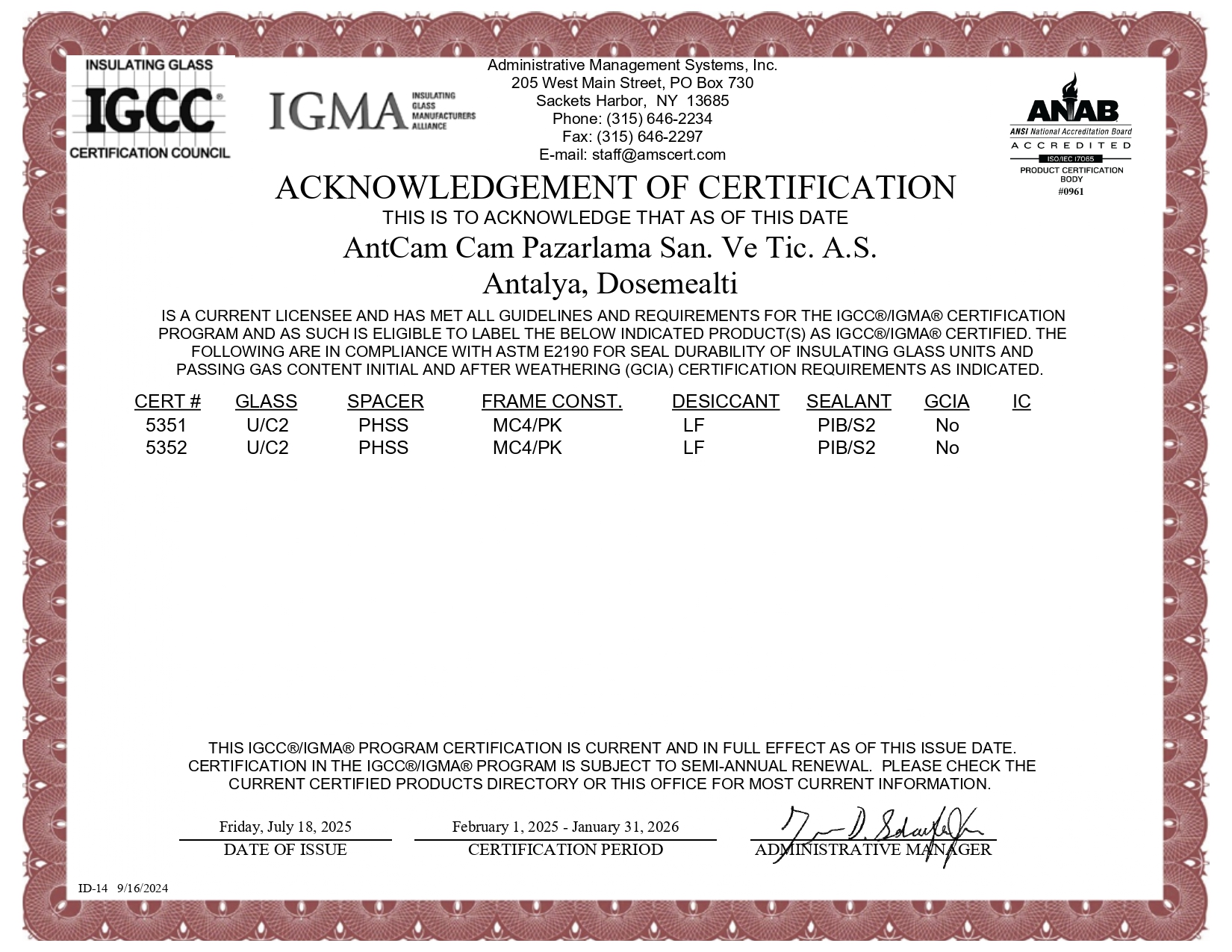 IGCC GLAZING CERTIFICATION